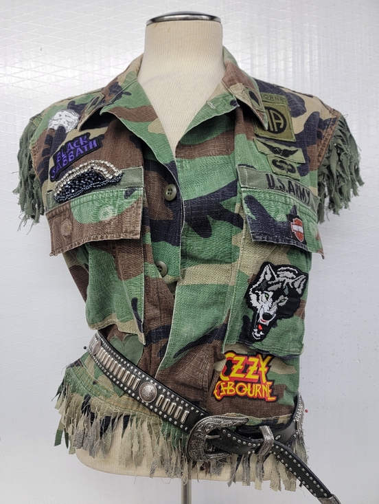Jackets & Blazers - US Army Fringe  Ozzy Vest Rock Patches  Harley Davidson Upcycled